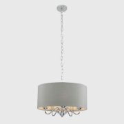 Picture of Chrome Suspended 5 Way Ceiling Light Fitting Slimline Grey Linen Shade LED Bulb