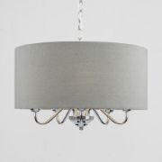 Picture of Chrome Suspended 5 Way Ceiling Light Fitting Slimline Grey Linen Shade LED Bulb