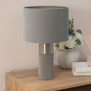 Picture of Modern Velvet Table Lamp with Drum Lampshade for Living Room or Bedroom