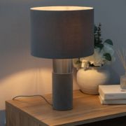 Picture of Modern Velvet Table Lamp with Drum Lampshade for Living Room or Bedroom