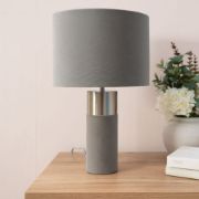 Picture of Modern Velvet Table Lamp with Drum Lampshade for Living Room or Bedroom