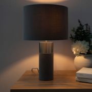 Picture of Modern Velvet Table Lamp with Drum Lampshade for Living Room or Bedroom