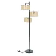 Picture of Industrial Matt Black Floor Lamp with 3-Way Light and Natural Cane Lampshade LED Bulb