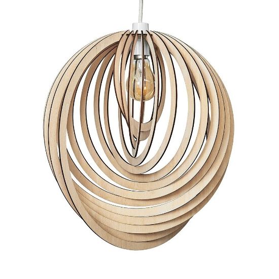 Picture of Wooden Spiral Pendant Lampshade Natural Ceiling Light Shade for Stylish Living Room 