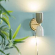 Picture of Khaki Cream Shades Gold Wall Sconce: Enhance Your Living Room or Bedroom 