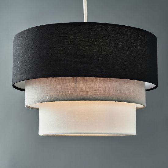 Picture of Fabric Ceiling Pendant Lampshade with LED Light - Black, Perfect for Bedroom or Living Room