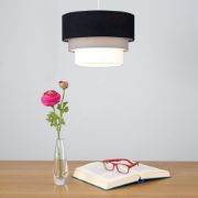 Picture of Fabric Ceiling Pendant Lampshade with LED Light - Black, Perfect for Bedroom or Living Room