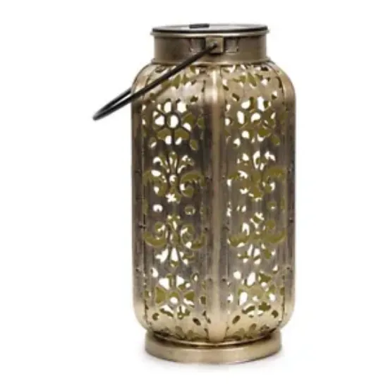 Picture of Outdoor Antique Brass Moroccan Lantern - Solar-Powered Garden 