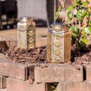 Picture of Outdoor Antique Brass Moroccan Lantern - Solar-Powered Garden 