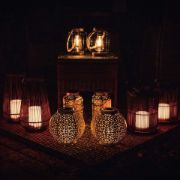 Picture of Outdoor Antique Brass Moroccan Lantern - Solar-Powered Garden 