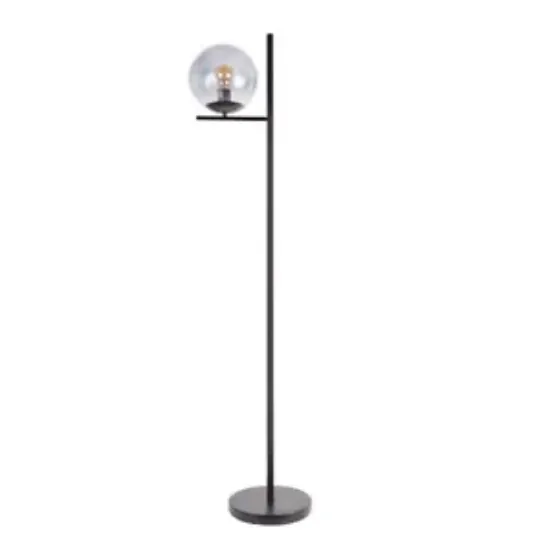 Picture of Modern Metal Floor Lamp with Smoked Glass Globe Shade, Black Finish, LED Lighting 