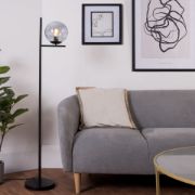 Picture of Modern Metal Floor Lamp with Smoked Glass Globe Shade, Black Finish, LED Lighting 