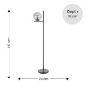 Picture of Modern Metal Floor Lamp with Smoked Glass Globe Shade, Black Finish, LED Lighting 