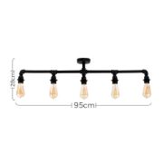 Picture of 5-Light LED Filament Bulb Black Industrial Bar Ceiling Pipe Lamp Fixture