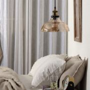 Picture of Modern Brass Pendant Light Fixture with Amber Glass Shade and LED Bulb 