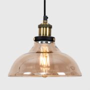 Picture of Modern Brass Pendant Light Fixture with Amber Glass Shade and LED Bulb 