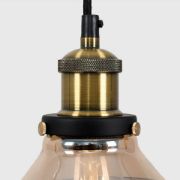 Picture of Modern Brass Pendant Light Fixture with Amber Glass Shade and LED Bulb 