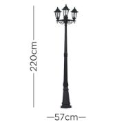 Picture of Victorian Style 220cm Black 3-Way Lantern Outdoor Garden Lamp Post with LED Lighting and IP44 Rating