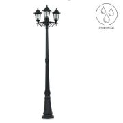 Picture of Victorian Style 220cm Black 3-Way Lantern Outdoor Garden Lamp Post with LED Lighting and IP44 Rating