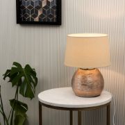 Picture of Bedside Table Lamp with Copper Ceramic Base, Cotton Shade, LED Bulb