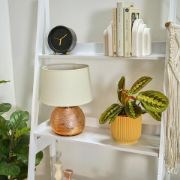 Picture of Bedside Table Lamp with Copper Ceramic Base, Cotton Shade, LED Bulb