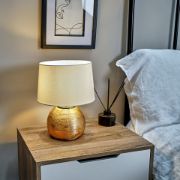 Picture of Bedside Table Lamp with Copper Ceramic Base, Cotton Shade, LED Bulb