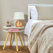 Picture of Bedside Table Lamp with Copper Ceramic Base, Cotton Shade, LED Bulb