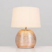 Picture of Bedside Table Lamp with Copper Ceramic Base, Cotton Shade, LED Bulb