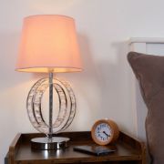 Picture of Chrome Hoop Base Table Lamp with Large Shade and LED Bulb for Living Room or Bedroom