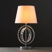 Picture of Chrome Hoop Base Table Lamp with Large Shade and LED Bulb for Living Room or Bedroom