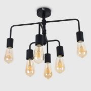 Picture of Vintage Industrial 6-Light LED Ceiling Fixture with Black Metal Bar Design