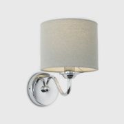 Picture of LED Wall light Fitting Brushed Chrome Curved Arm Grey Linen Shade Bulb 