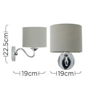 Picture of LED Wall light Fitting Brushed Chrome Curved Arm Grey Linen Shade Bulb 