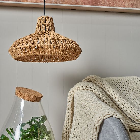 Picture of Scandi Boho LED Pendant Light Shade Lampshade with Natural Wicker Rattan Ceiling Design