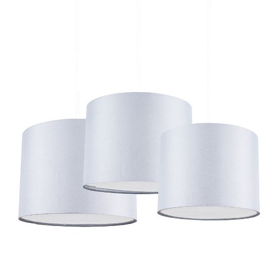 Picture of Set of 3 Grey Fabric Pendant Lampshades with Easy Fit Ceiling Mounts and Diffusers