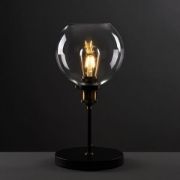 Picture of Industrial Black & Brass Table Lamp: 40CM Height, Metal Base with Glass Shade and LED Bulb