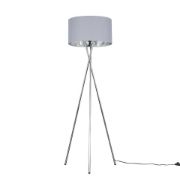 Picture of Tall Floor Lamp Chrome Tripod Standard Light Large Fabric Lampshade LED Bulb