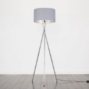 Picture of Tall Floor Lamp Chrome Tripod Standard Light Large Fabric Lampshade LED Bulb