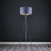 Picture of Tall Floor Lamp Chrome Tripod Standard Light Large Fabric Lampshade LED Bulb