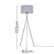 Picture of Tall Floor Lamp Chrome Tripod Standard Light Large Fabric Lampshade LED Bulb