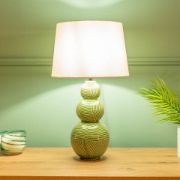 Picture of Green Ceramic Table Lamp Stacked Ball Base Lampshade Living Room Bedroom Light