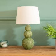 Picture of Green Ceramic Table Lamp Stacked Ball Base Lampshade Living Room Bedroom Light