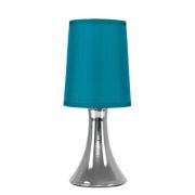 Picture of Small Modern Chrome Touch Table Lamp with a Teal Fabric Shade - Complete with a 5W LED Dimmable Candle Bulb [3000K Warm White]