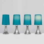 Picture of Small Modern Chrome Touch Table Lamp with a Teal Fabric Shade - Complete with a 5W LED Dimmable Candle Bulb [3000K Warm White]