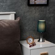 Picture of Small Modern Chrome Touch Table Lamp with a Teal Fabric Shade - Complete with a 5W LED Dimmable Candle Bulb [3000K Warm White]