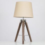 Picture of Modern Wooden Tripod Lamp with Tapered Cotton Shade and LED Bulb