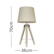 Picture of Modern Wooden Tripod Lamp with Tapered Cotton Shade and LED Bulb