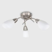 Picture of Ceiling Light Fitting Brushed Chrome 3 Arm Crossover Shades Lampshades LED Bulbs