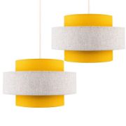 Picture of 2x Herringbone Design Lampshades Easy Fit Pendant Ceiling Shades LED Light Bulbs