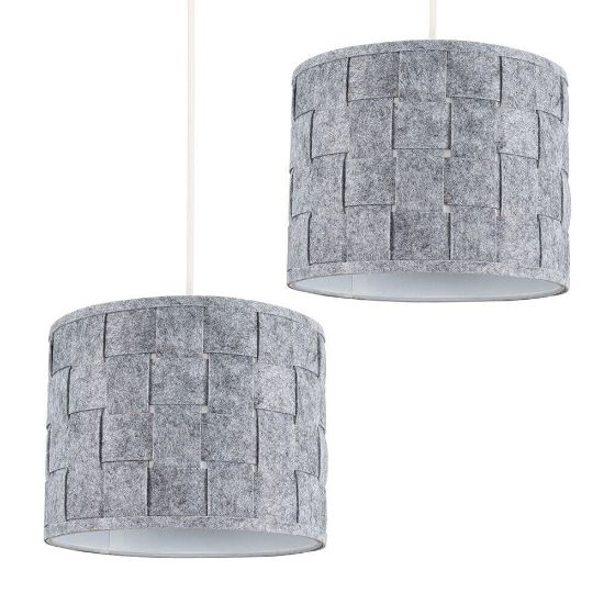 Picture of Grey Felt Weave Drum Lampshades: Easy Fit for Ceiling Lights and Pendants